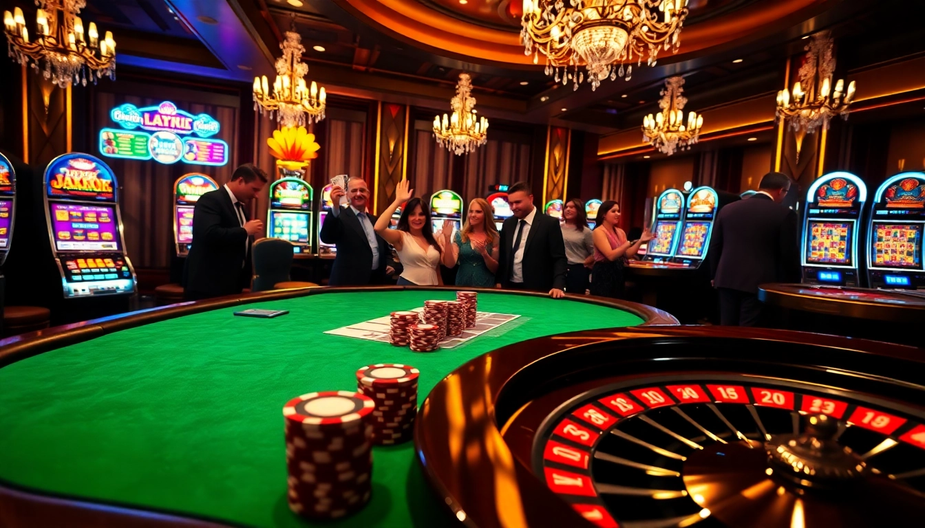 Players celebrating wins at a poker table in a luxurious casino inspired by jboqz.com.