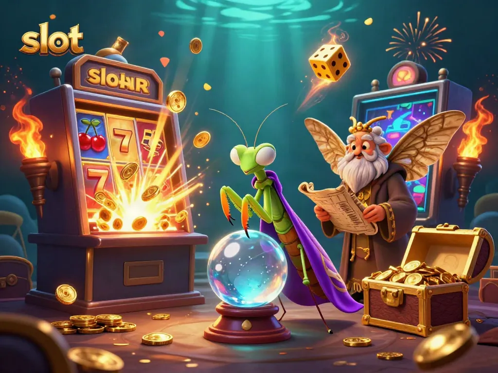 Slot gacor hari ini dengan mesin slot meledak dan simbol menarik di sekitarnya, menggambarkan suasana kasino