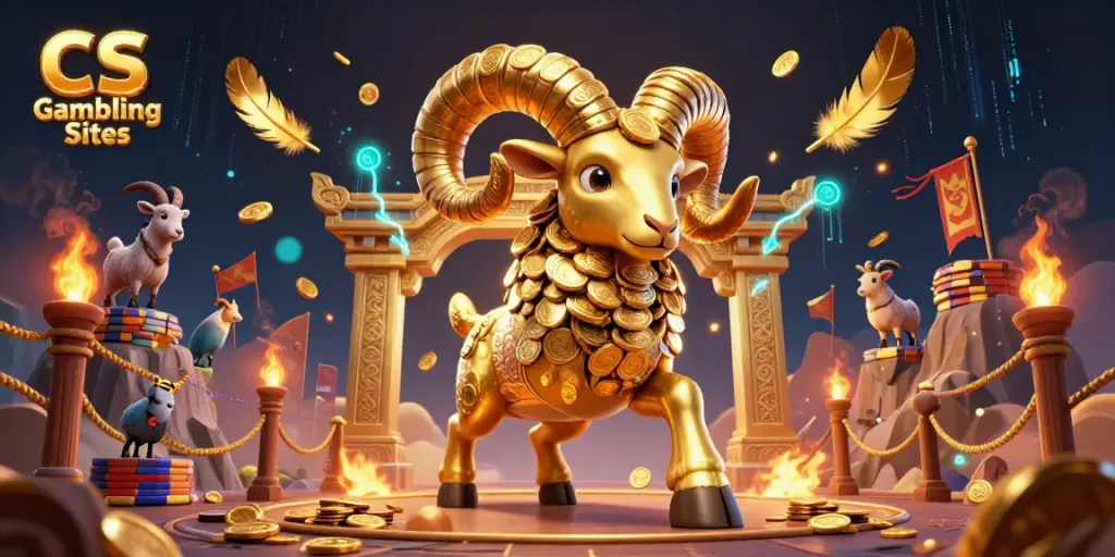 Experience thrilling action in CS Gambling Sites featuring a golden ram charging through a vibrant gambling arena.